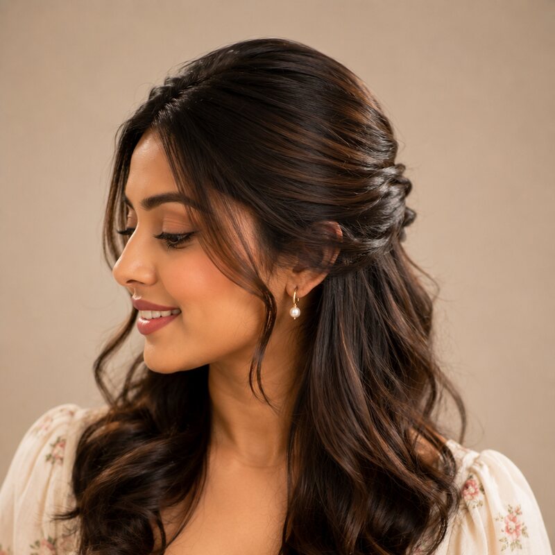 Half-up hairstyle with curls